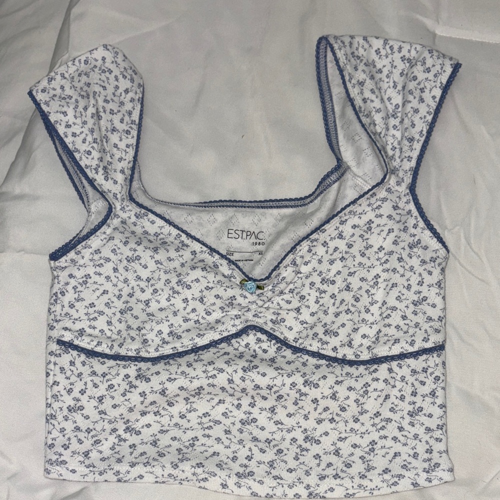 PacSun White and Blue Floral Crop Top